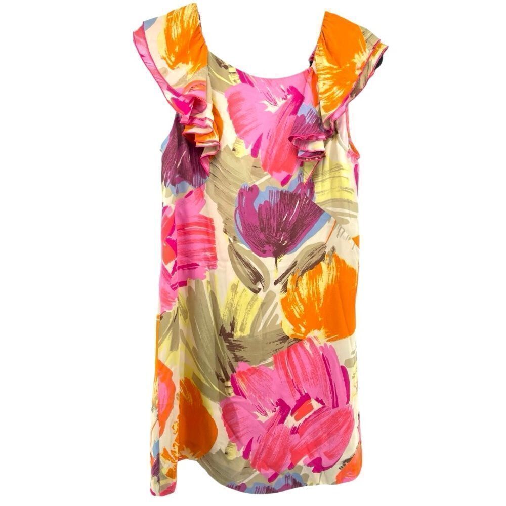 BCBGMAXAZRIA Women’s Silk Floral Tiered Ruffle Cap Sleeve Dress Size 8